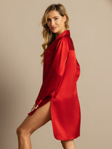 [Rosso] SilkSilky-IT Long Sleeve Lapel Collar Camicia da notte 002