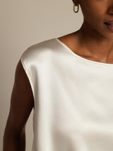 [Bianco] SilkSilky-IT Cap Sleeve Round Neck Magliette donna 004