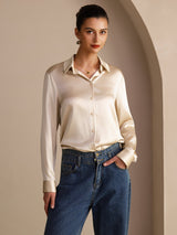 [Beige Riso] SilkSilky-IT Long Sleeve Lapel Collar Camicie da donna 005