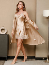 [Champagne] SilkSilky-IT 3/4 Sleeve V Neck Set camicia e vestaglia 001