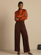 [Caramello] SilkSilky-IT 19Momme Manica lunga Collo Alto Camicette 008