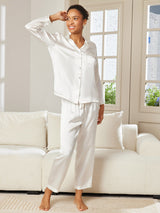 [Bianco] SilkSilky-IT Long Sleeve Lapel Collar Pigiami da donna 005