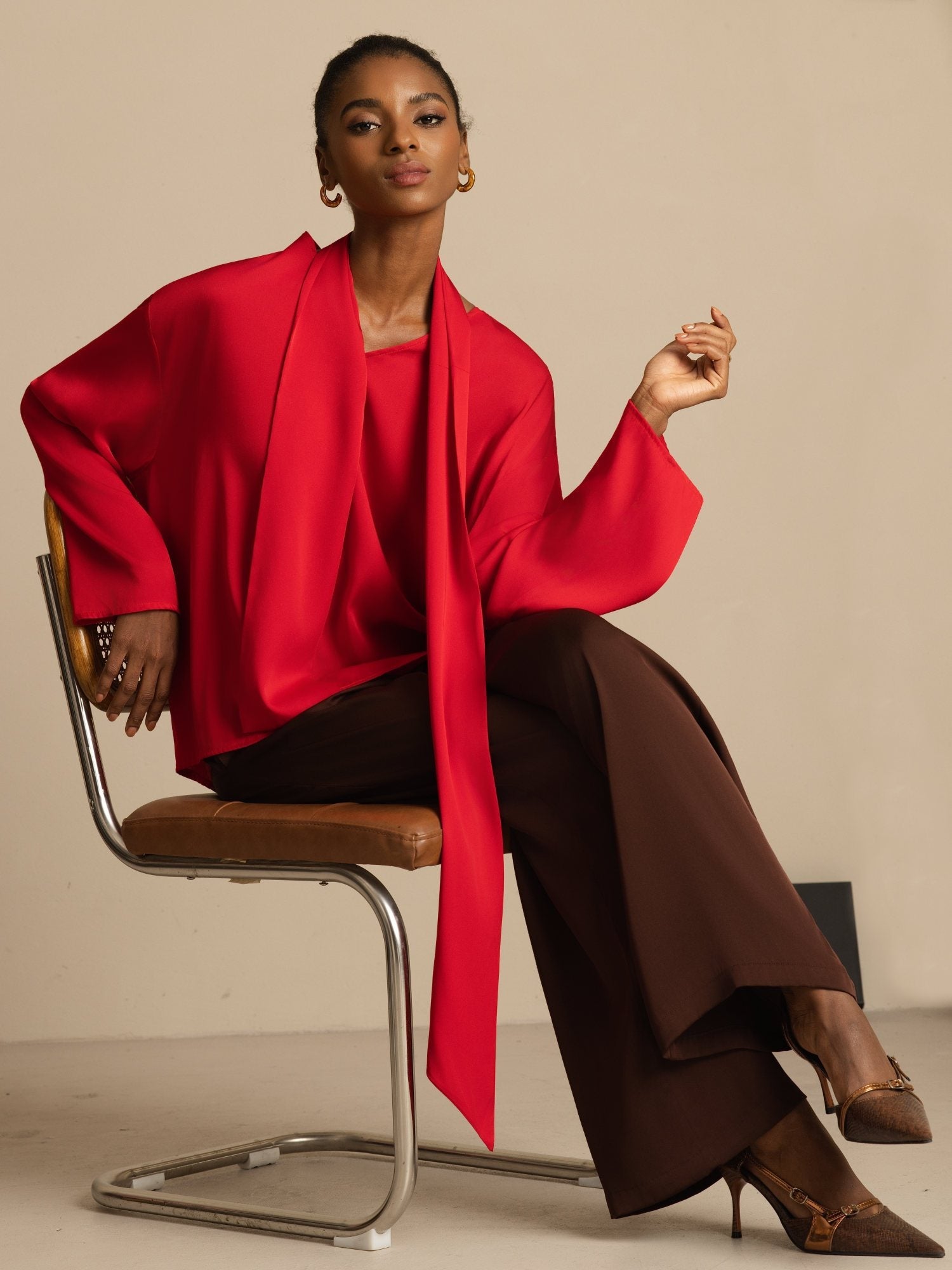 [Vino] SilkSilky-IT 19Momme Seta Manica lunga Scollo a V Camicette 001