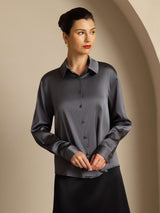 [Grigio Scuro] SilkSilky-IT Long Sleeve Lapel Collar Camicie da donna 007
