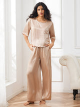 [Champagne] SilkSilky-IT Half Sleeve Round Neck Pigiami da donna 003
