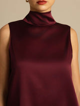 [Rosso Scuro] SilkSilky-IT 19Momme Senza maniche Collo con fiocco Camicette 005