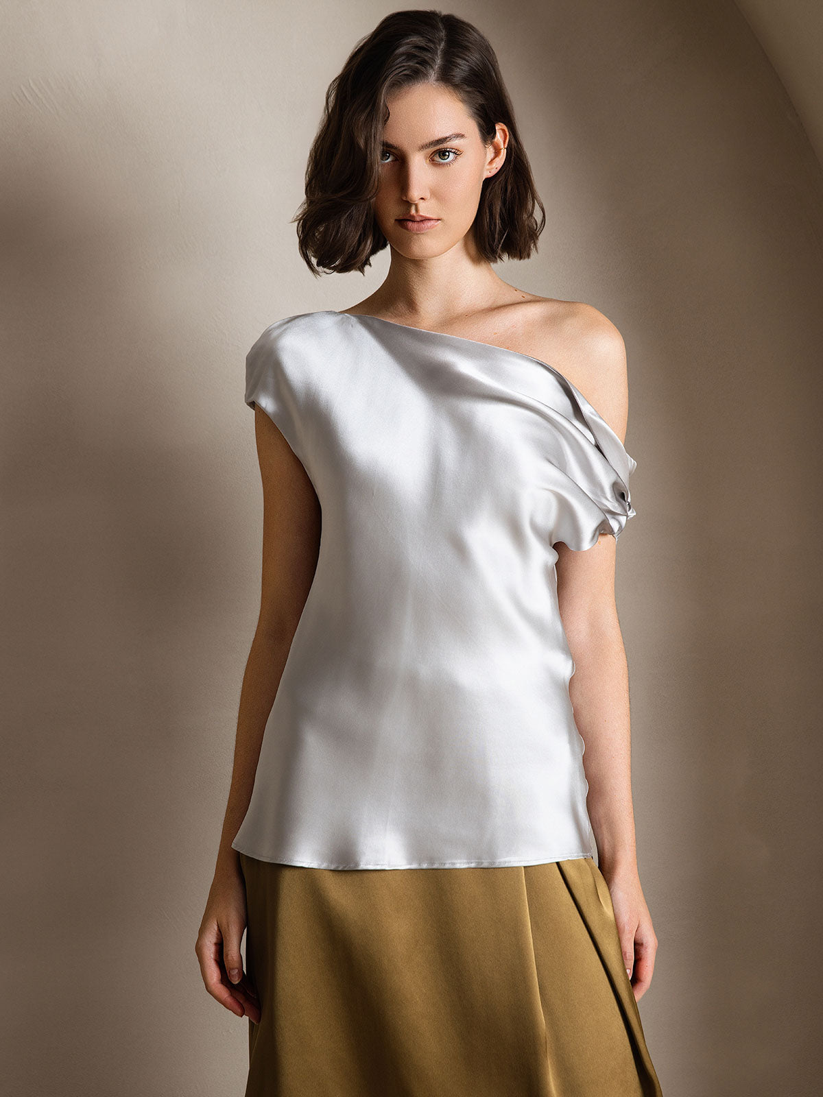 [Grigio Chiaro] SilkSilky-IT 19Momme Seta Womens T-Shirt 001