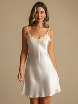 [Bianco] SilkSilky-IT Sleeveless V Neck Camicia da notte 006