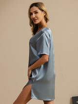 [Blu Grigiastro] SilkSilky-IT Half Sleeve V Neck Camicia da notte 004