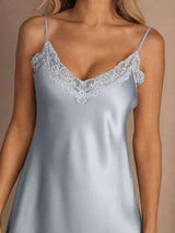 [Blu Grigiastro] SilkSilky-IT Sleeveless V Neck Camicia da notte 004