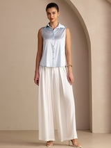[Azzurro] SilkSilky-IT Sleeveless Lapel Collar Camicie da donna 006
