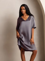 [Grigio Porpora] SilkSilky-IT Half Sleeve V Neck Camicia da notte 004