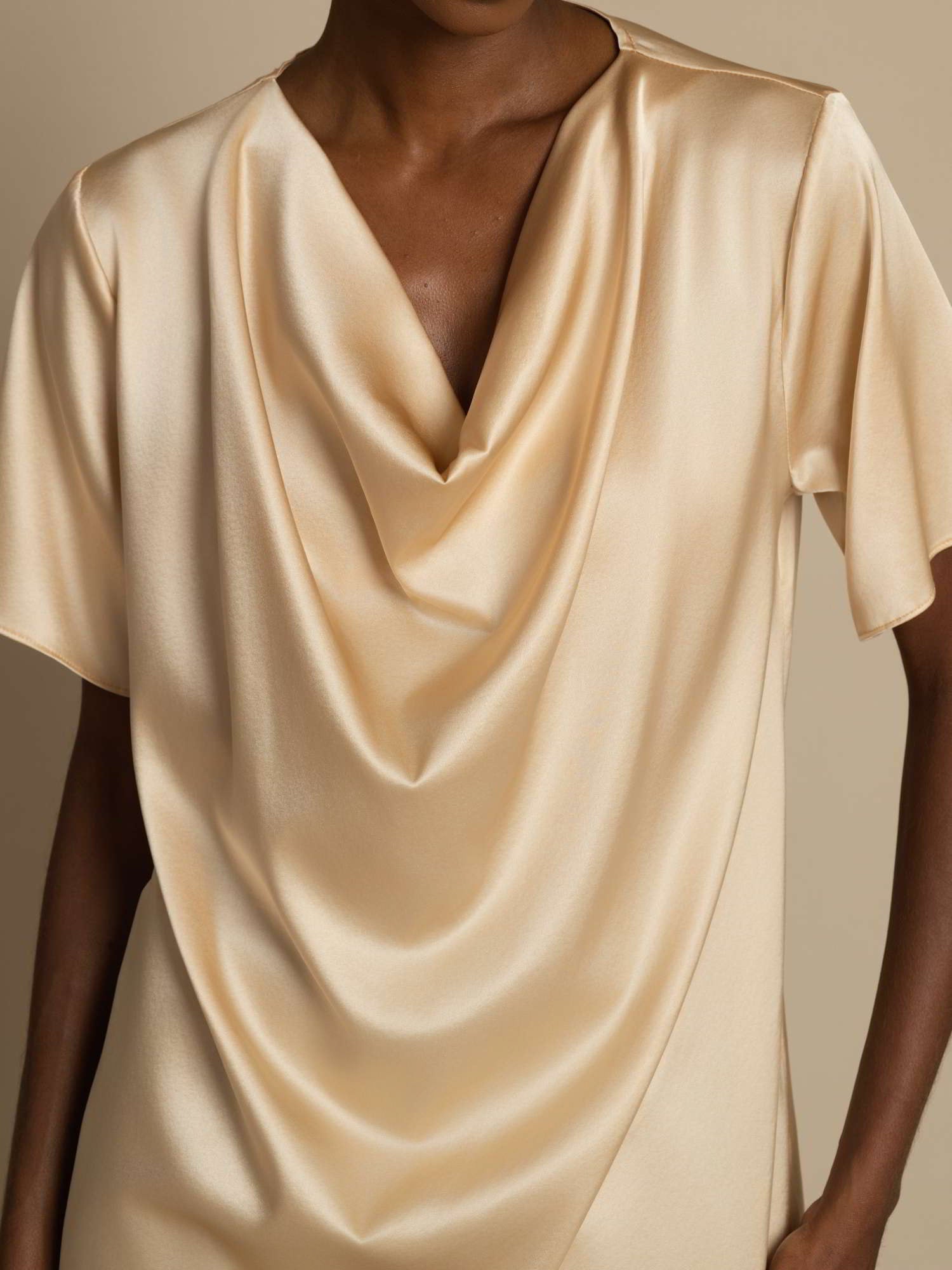 [Champagne] SilkSilky-IT 19Momme Maniche Corte Collo drappeggiato Camicette 004