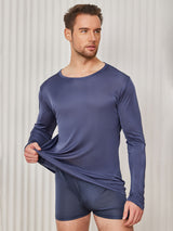 [Blu Scuro] SilkSilky-IT Long Sleeve Round Neck Maglietta da uomo 001