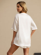 [Bianco] SilkSilky-IT Short Sleeve Round Neck Pigiami da donna 002