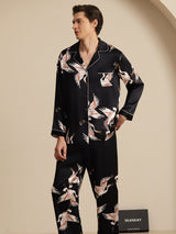 [Nero] SilkSilky-IT Long Sleeve Lapel Collar Pigiami da uomo 003