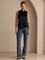 [Nero] SilkSilky-IT Sleeveless Lapel Collar Camicie da donna 006
