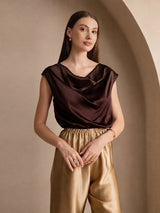 [Cioccolato Fondente] SilkSilky-IT Cap Sleeve Cowl Neck Magliette donna 003