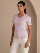 [Lavanda] SilkSilky-IT Short Sleeve V Neck Magliette donna 003
