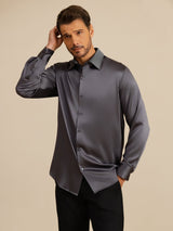 [Grigio Scuro] SilkSilky-IT Long Sleeve Lapel Collar Camicia da uomo 006