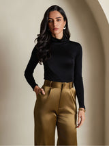 [Nero] SilkSilky-IT Manica lunga Dolcevita Magliette donna 005