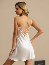 [Bianco] SilkSilky-IT Sleeveless V Neck Camicia da notte 002