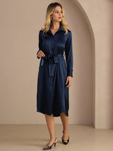[Blu Scuro] SilkSilky-IT Long Sleeve Lapel Collar Vestiti da donna 007