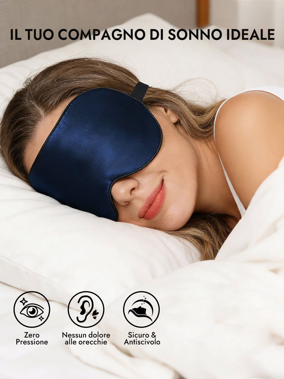 [Blu Scuro] SilkSilky-IT Mascherina da Notte 005