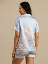 [Azzurro] SilkSilky-IT Short Sleeve Lapel Collar Pigiami da donna 002