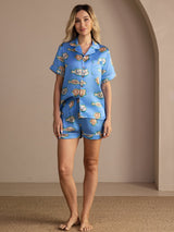 [Pesce Blu] SilkSilky-IT Short Sleeve Lapel Collar Pigiami da donna 005