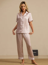 [Rosa Cuore Geo] SilkSilky-IT Short Sleeve Lapel Collar Pigiami da donna 005