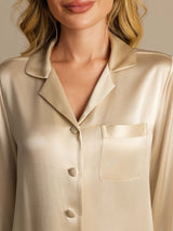 [Champagne] SilkSilky-IT Long Sleeve Lapel Collar Pigiami da donna 008
