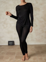 [Nero] SilkSilky-IT Manica lunga Scollo rotondo Intimo Lungo Donna 003