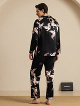 [Nero] SilkSilky-IT Long Sleeve Lapel Collar Pigiami da uomo 002