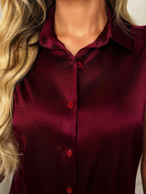 [Rosso Scuro] SilkSilky-IT Sleeveless Lapel Collar Camicie da donna 004