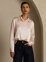 [Rosa Chiaro] SilkSilky-IT Long Sleeve Lapel Collar Camicie da donna 007