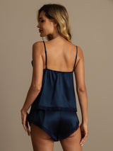 [Blu Scuro] SilkSilky-IT Sleeveless V Neck Set di Bretelle 002