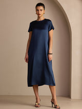 [Blu Scuro] SilkSilky-IT Short Sleeve Crew Neck Vestiti da donna 001