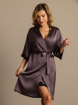 [Grigio Porpora] SilkSilky-IT Half Sleeve Vestaglia da donna 001