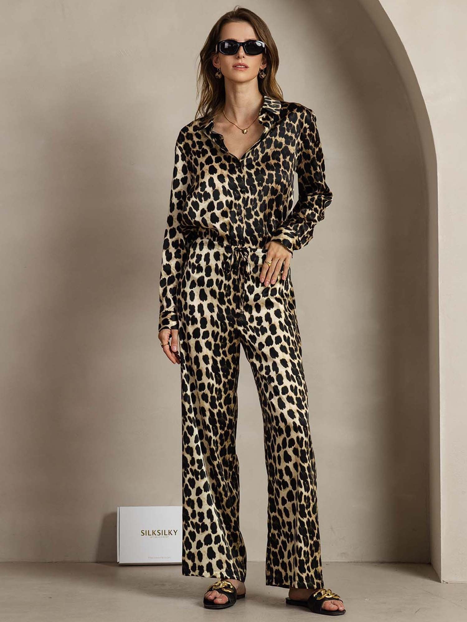 [Leopardo] SilkSilky-IT 19Momme Seta Colletto risvolto Women''s Outfit Sets 001