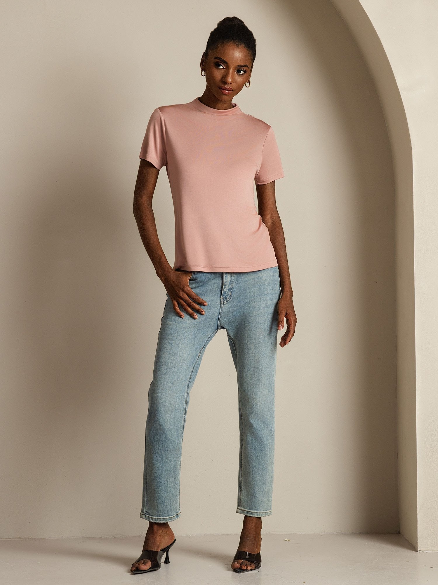[Rosa] SilkSilky-IT Seta pura Colletto risvolto Magliette donna 007