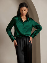 [Verde Scuro] SilkSilky-IT Long Sleeve Lapel Collar Camicie da donna 003