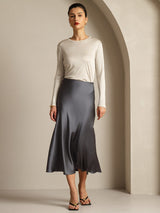 [Grigio] SilkSilky-IT Long Sleeve Crew Neck Magliette donna 015