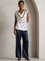 [Grigio Chiaro] SilkSilky-IT Cap Sleeve Cowl Neck Magliette donna 001