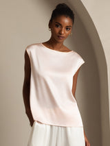 [Rosa] SilkSilky-IT Cap Sleeve Round Neck Magliette donna 001