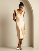 [Champagne] SilkSilky-IT Sleeveless Cowl Neck Vestiti da donna 006