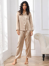 [Oro Champagne] SilkSilky-IT Long Sleeve Lapel Collar Pigiami da donna 003