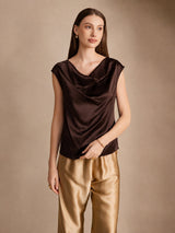 [Cioccolato Fondente] SilkSilky-IT Cap Sleeve Cowl Neck Magliette donna 001