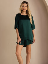 [Verde Scuro] SilkSilky-IT Short Sleeve Round Neck Pigiami da donna 003