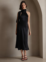 [Nero] SilkSilky-IT Sleeveless Halter Vestiti da donna 005